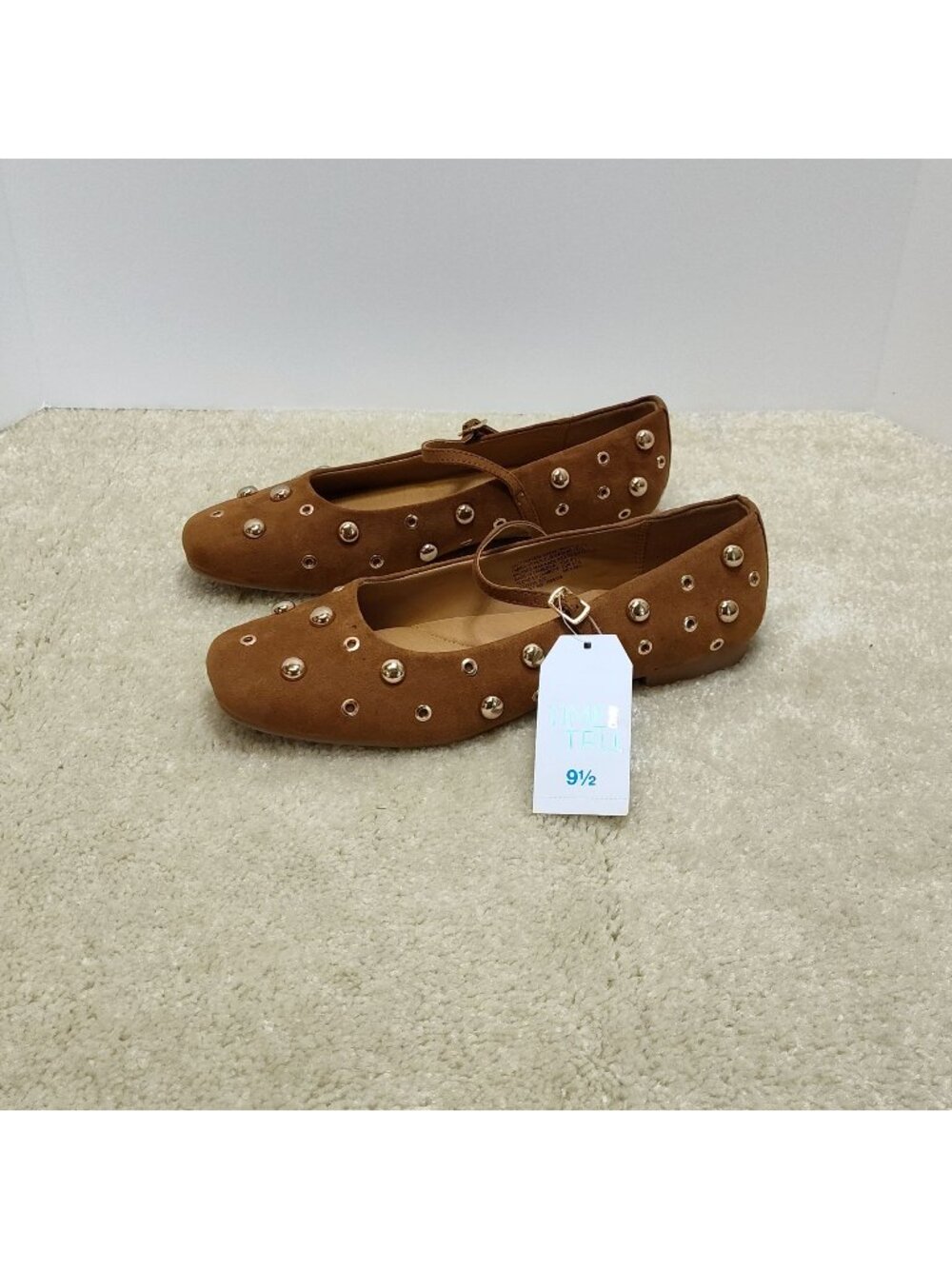 Time And Tru Cognac Studded Mary Jane Flats Loafers Slide Mules Slip-on WMNS 9.5